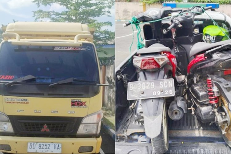 Juni Setiawan tewas dengan kondisi kepala pecah tertindih roda truk usai terjatuh dari motor saat sedang melakukan stut motor teman yang mogok.